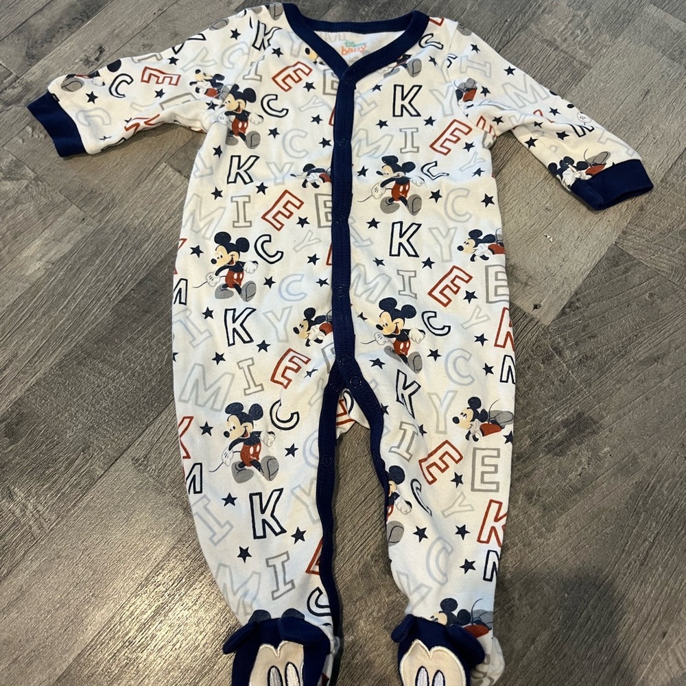 Disney Mickey Mouse Kids Footie Pajama - White and Navy 6-9 months